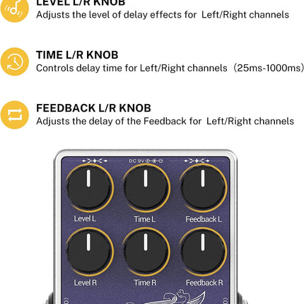 White Tape Stereo Analog Delay Pedal with Echo Effect