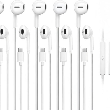 5 Pack USB-C Wired Earbuds with Microphone and Volume Control, 4 ft
