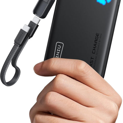 45W Fast Charging Portable Charger, 10000mAh Compact USB-C Power Bank with Detachable Cable