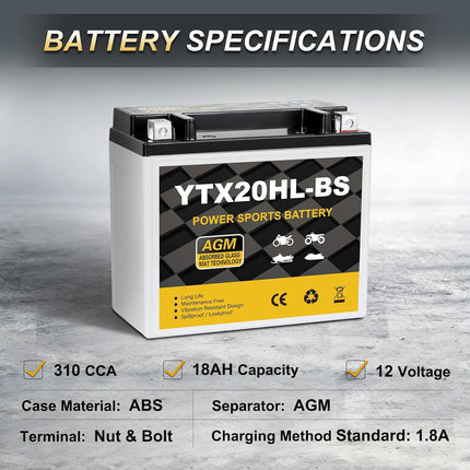 YTX20HL-BS 12V 18Ah 310CCA Sealed AGM Powersport Battery