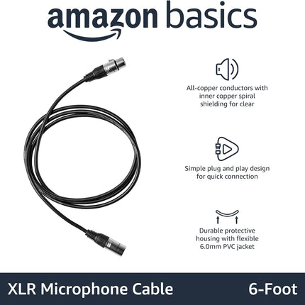 XLR Male to Female Balanced Microphone Cable, 6 Foot, Black