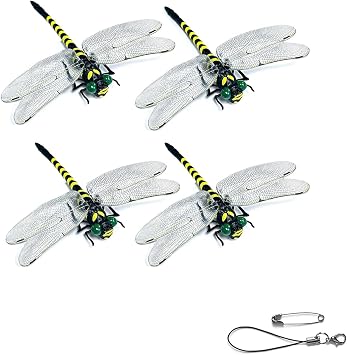 4-Piece 3D Artificial Dragonfly Clip Set for Fly Scare Use
