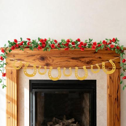 AuraHaus CasaAura Epakh Derby Garland Gold Horseshoe Banner Horse Hoof Birthday Banner — Home Decor & Ambiance