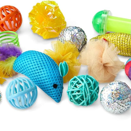 Cat Toy Set, 20-Piece Variety Pack with Teaser, Ball, Feather, and Spring