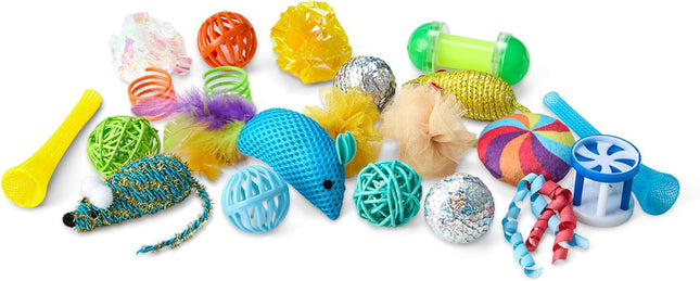 Cat Toy Set, 20-Piece Variety Pack with Teaser, Ball, Feather, and Spring