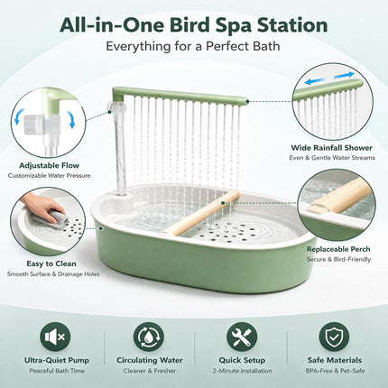 Indoor Bird Bath Fountain with Dual Rainfall Shower