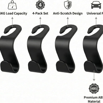 4 Pack Black Car Seat Headrest Hooks