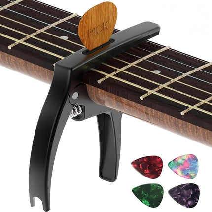 3-in-1 Zinc Metal Guitar Capo with Pick Holder and 4 Picks