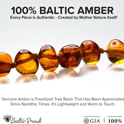 Cognac Polished Baltic Amber Necklace, Unisex 12.5 Inches