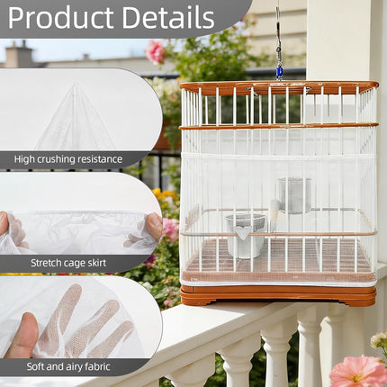 Bird Cage Seed Catcher Guard, Adjustable Stretchy Net Cover for Parrot Enclosures, Bird Cage Skirt Netting, Seed Catcher for Protective Shield for Parrot Enclosures (White)