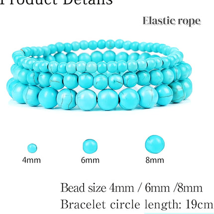 3-Piece Turquoise Natural Stone Stretch Bracelet Set