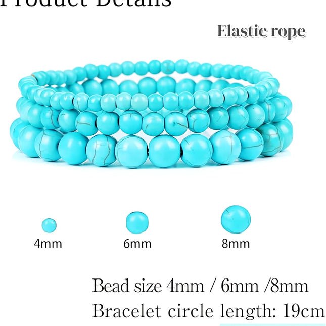 3-Piece Turquoise Natural Stone Stretch Bracelet Set