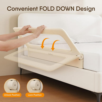 Folding Toddler Bed Rail Guard, Khaki, 59 in x 21.6 in