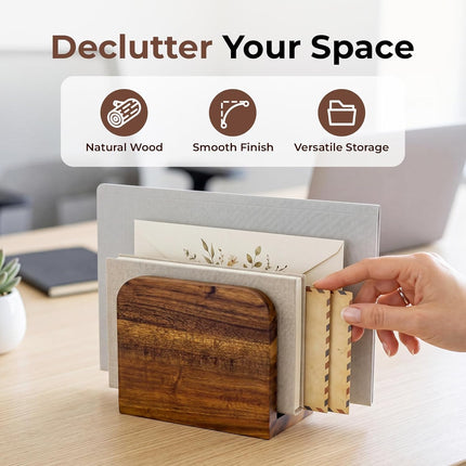 Acacia Wood Countertop Mail Organizer and Letter Holder