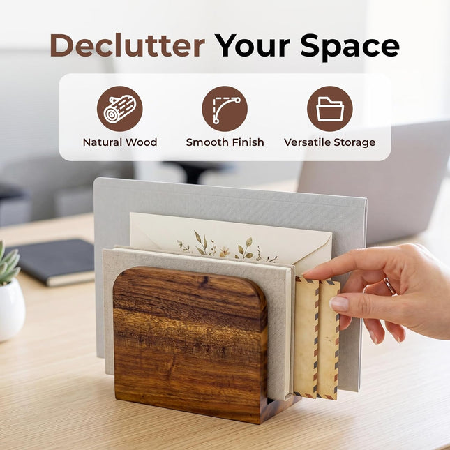 Acacia Wood Countertop Mail Organizer and Letter Holder