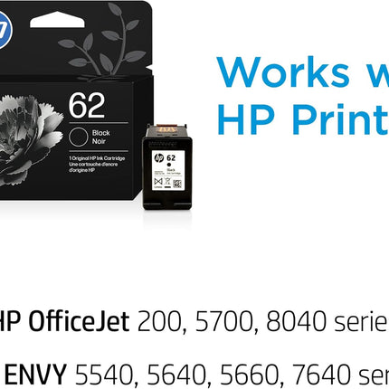 62 Black Ink Cartridge for Select Envy, OfficeJet & Mobile Printers