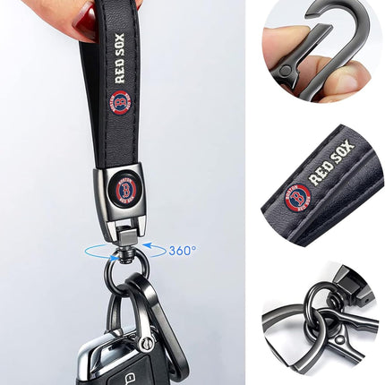 Genuine Leather Baseball Keychain in Black