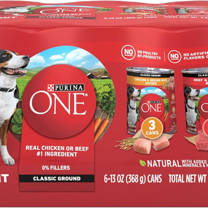 Classic Ground Chicken, Beef and Brown Rice Wet Dog Food Variety Pack - Pack of 6, 13 oz Cans