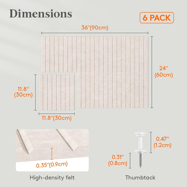 Felt Slatted Bulletin Board Panels, 6 Pack, Oatmeal