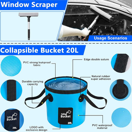 Car Wash Kit with Foam Gun, Brush Mop and Folding Bucket