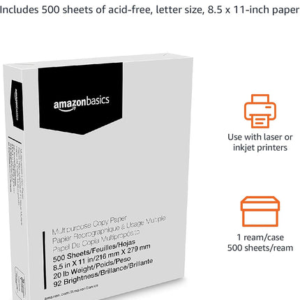 Jam-Free Multipurpose Copy Printer Paper, 8.5 x 11, 20 lb, 500 Sheets