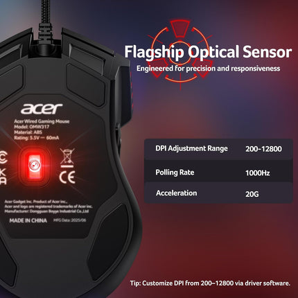 Wired RGB Gaming Mouse with 12,800 DPI and 8 Programmable Buttons