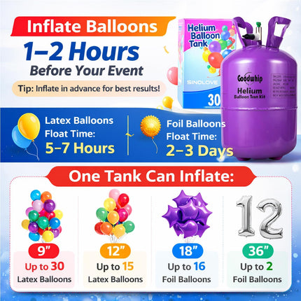 7L Helium Tank For Balloons At Home, Up To 30 Latex Balloons