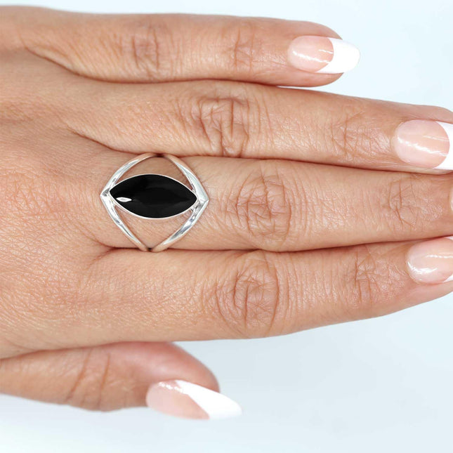 Black Onyx 925 Sterling Silver Statement Ring, Size 8