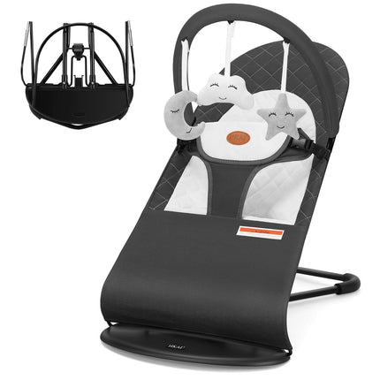 Portable Baby Bouncer Seat with Hanging Toys - Dark Grey