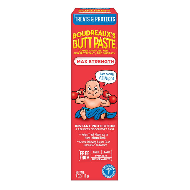 Max Strength Diaper Rash Cream with 40% Zinc Oxide, 4 oz Tube