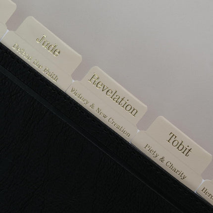 Cream Leather Bible Tabs with Book Summaries and Gold Foil Lettering