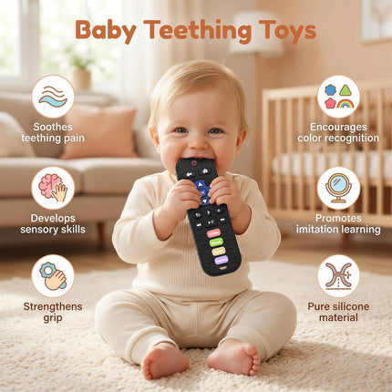 Baby Remote Control Sensory Teether, Black Silicone Chew Toy