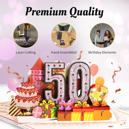 Large Pink 3D Pop-Up 50th Birthday Card for Women