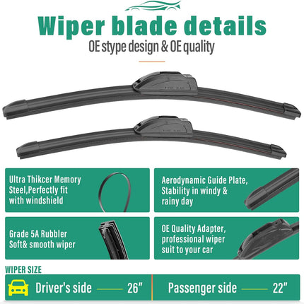 26 in, 22 in, and 16 in All-Weather Front and Rear Wiper Blade Set, Pack of 3