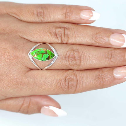 Copper Green Turquoise 925 Sterling Silver Ring, Size 9