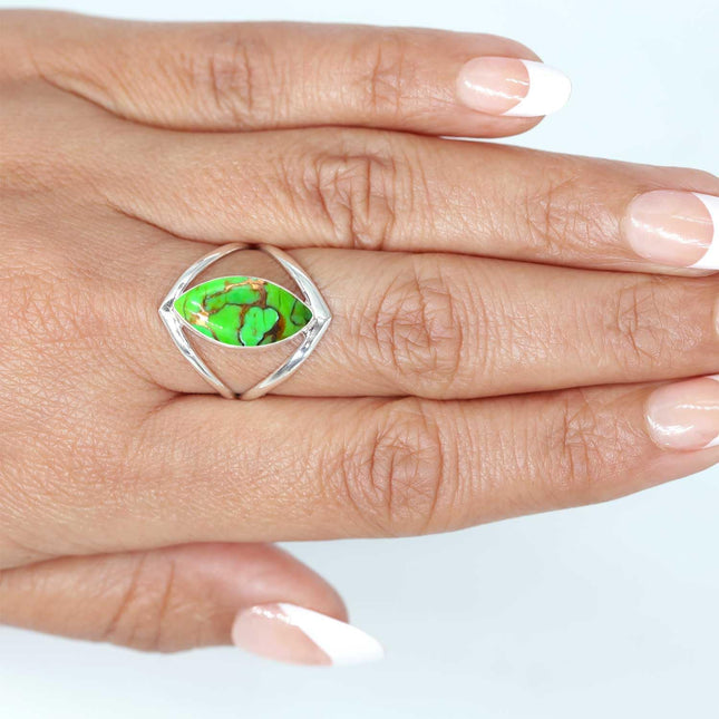 Copper Green Turquoise 925 Sterling Silver Ring, Size 9