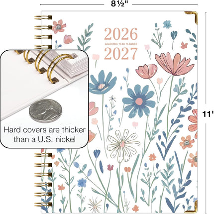 Hardcover Academic Year 2026-2027 Planner, 14-Month 8.5 x 11 Daily Weekly Monthly Agenda - Colorful Botanicals