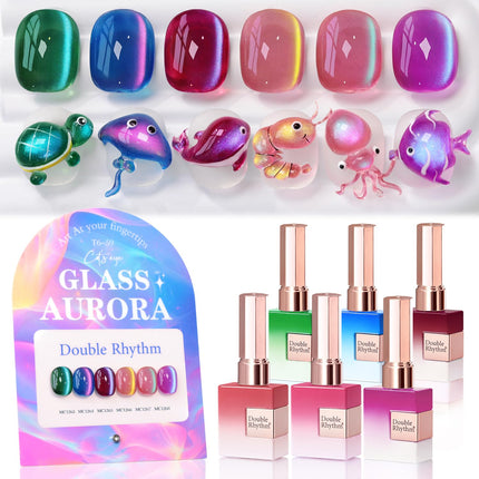 Glass Galaxy Green Magnetic Cat Eye Gel Polish Set of 6