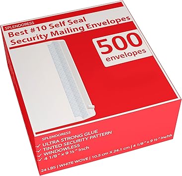 Self Seal Security Mailing Envelopes - #10 White Letter Business Envelopes