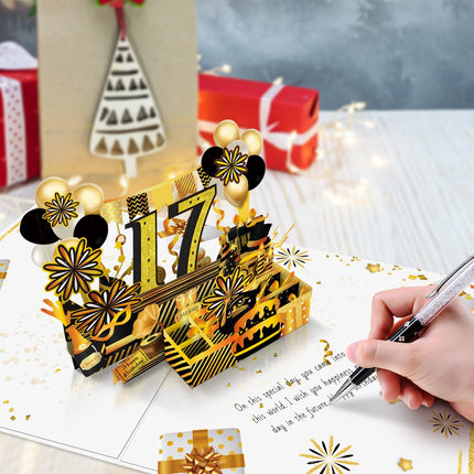17th Birthday 3D Pop-Up Greeting Card, Back in 2009 Gold Retro Theme
