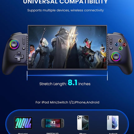Handheld Gaming Controller with Hall Effect Joysticks & Triggers