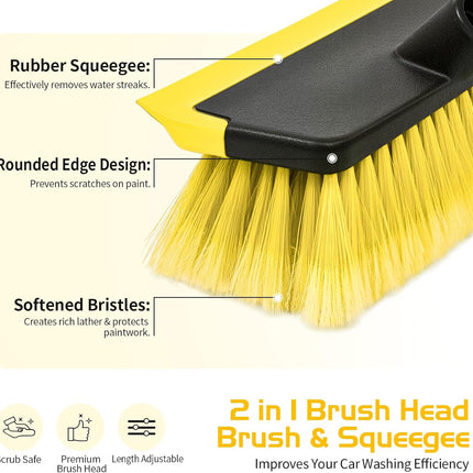 56-Inch Long Handle Car Wash Brush with Soft Bristle and Squeegee