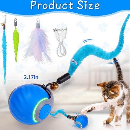 Interactive Rechargeable Cat Toy Ball with 3 Tails, Blue