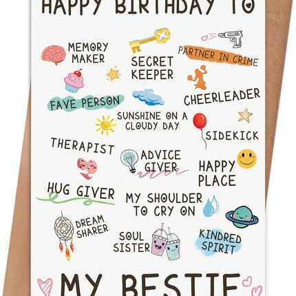Bestie Birthday Card for Best Friend, Sister, or Women