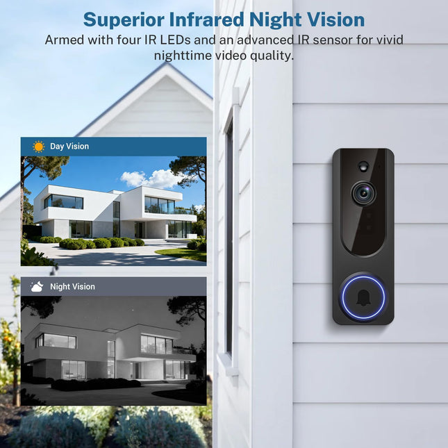 Wireless Doorbell Camera with Indoor Receiver and 1080P Night Vision