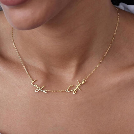 Custom 2-Name 18K Gold-Plated Family Necklace for Women