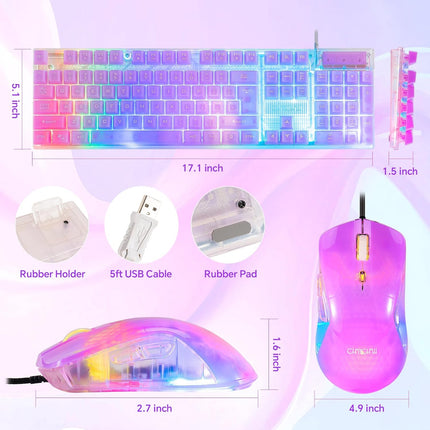 RGB Wired Clear Gaming Keyboard and Mouse Combo