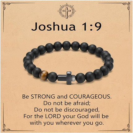 Men's Black Natural Stone Cross Bracelet