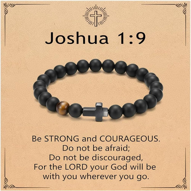 Men's Black Natural Stone Cross Bracelet