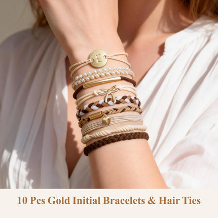 Letter A No-Damage Hair Tie Bracelet Set for Women, 10 Pcs